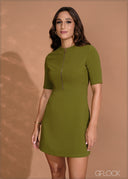 Short Sleeved Front Zipper Detail Mini Dress - 260724