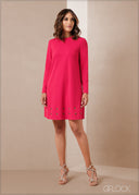 Long Sleeve Eyelet Detailed Shift Dress - 011223