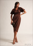 Puff Sleeved Wrapped Midi Dress - 190126