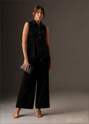 Collared sleeveless tie up detailed button down top