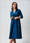 Slashed Neck Detailed Dress - 070425