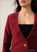 V-Neck Pleat Detail Blazer - 261225E