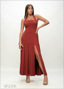Strap Detailed Ruched Maxi Dress - 090226