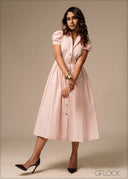 Shirt Collar Button Down Dress - 270326