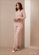 Boat Neck Split Hem Top - 011223