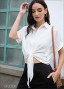 Front Knot Crop Shirt - 040425