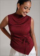 Maroon and Black sleeveless V detailed top