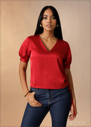 V-Neck Puff Sleeve Top - 180926