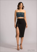 High Waisted Adjustable Slit Midi Skirt - 200424