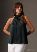 High neck sleeveless satin top