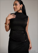 Maroon and Black sleeveless V detailed top