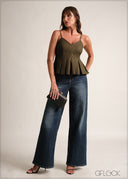 Box Pleat Detailed Strappy Top - 190126