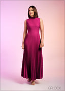 High Neck Pleated Maxi Dress - 290324