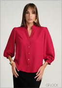 Balloon Sleeved Button-Down Shirt - 160226