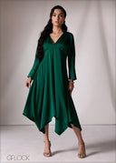 Long Sleeve Asymmetric Midi Dress - 151026