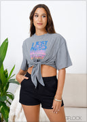 Graphic Knot Hem Drop Shoulder Tee - 270324