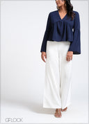 V-Neck Frill Sleeve Top - 260525