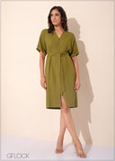 Pleat Detail Button Down Dress - 131023