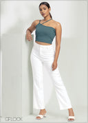 Asymmetric Neck Ribbed Top - 1102