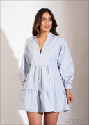 Notch Neck Smock Dress - 040123