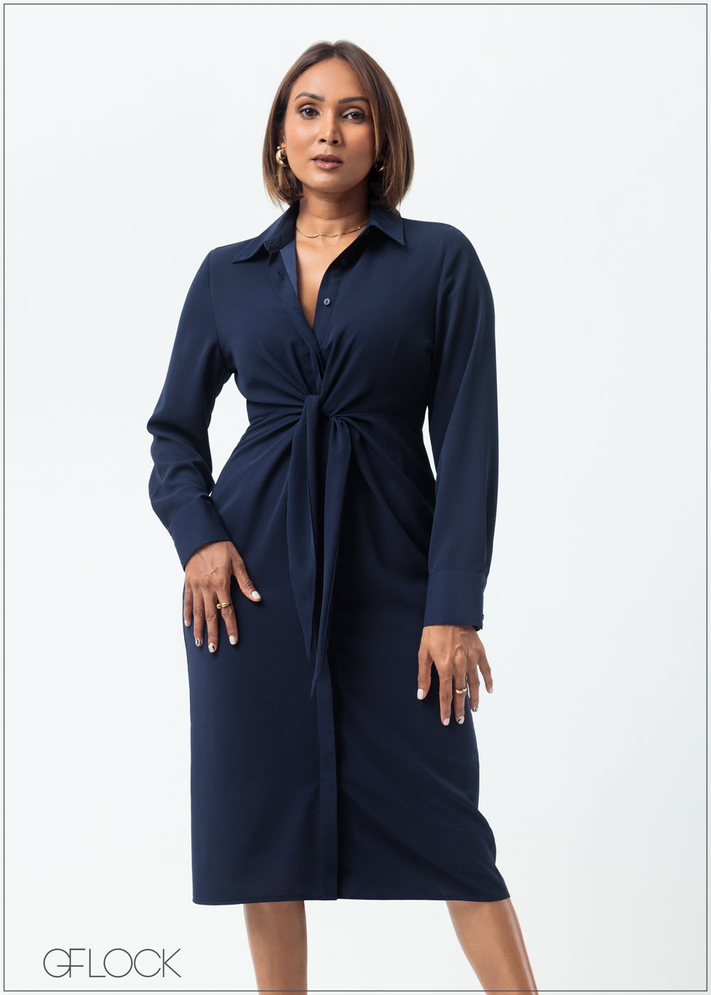 Button Down Wrap Detailed Midi Dress - 160625