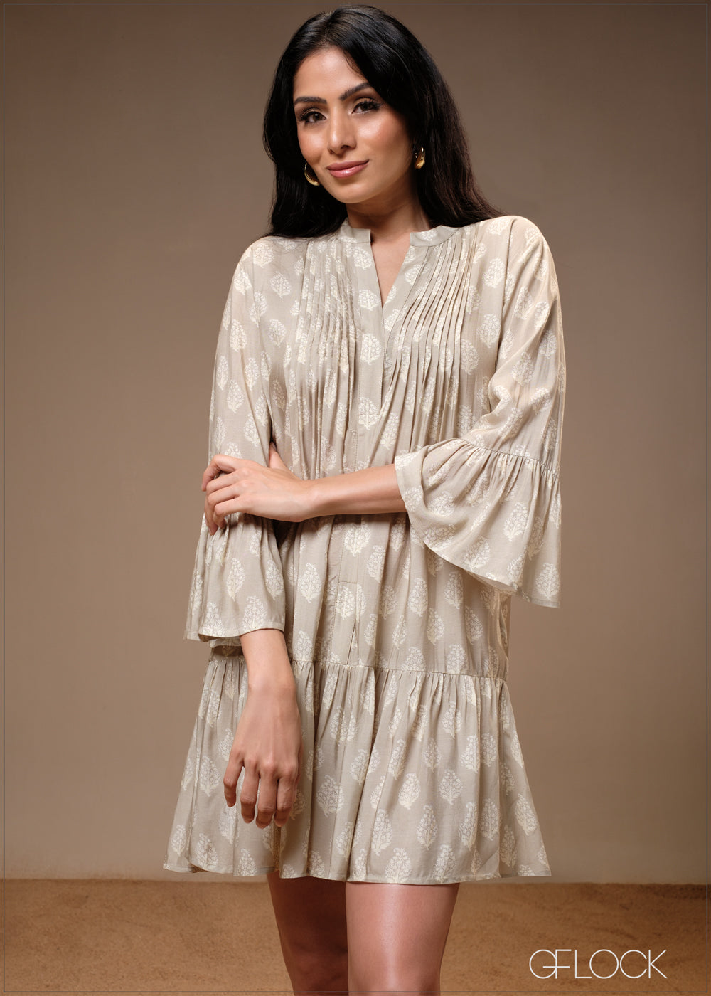 Pleat Detail Mini Dress - 100425I