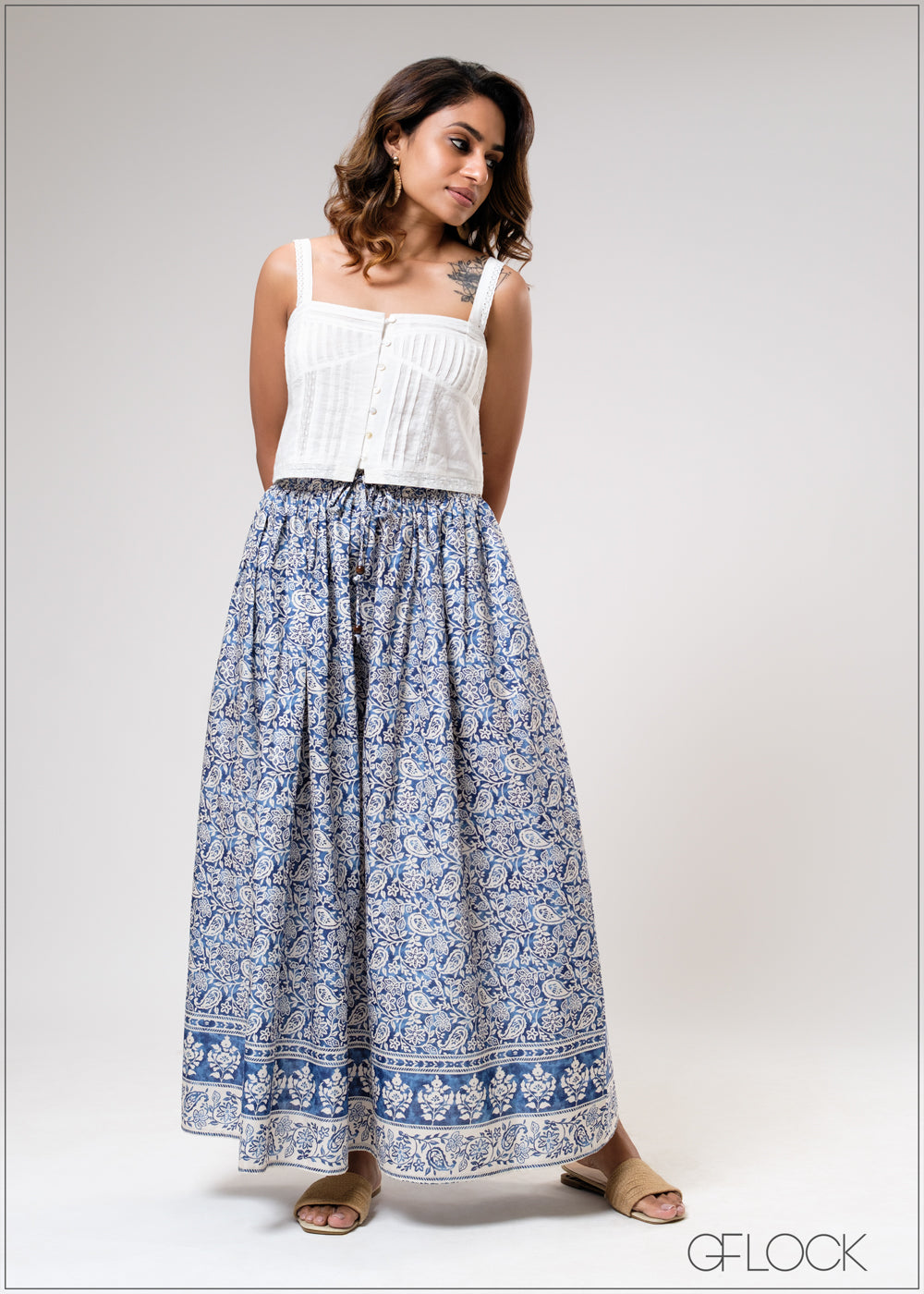 Border Print Maxi Skirt - 310725