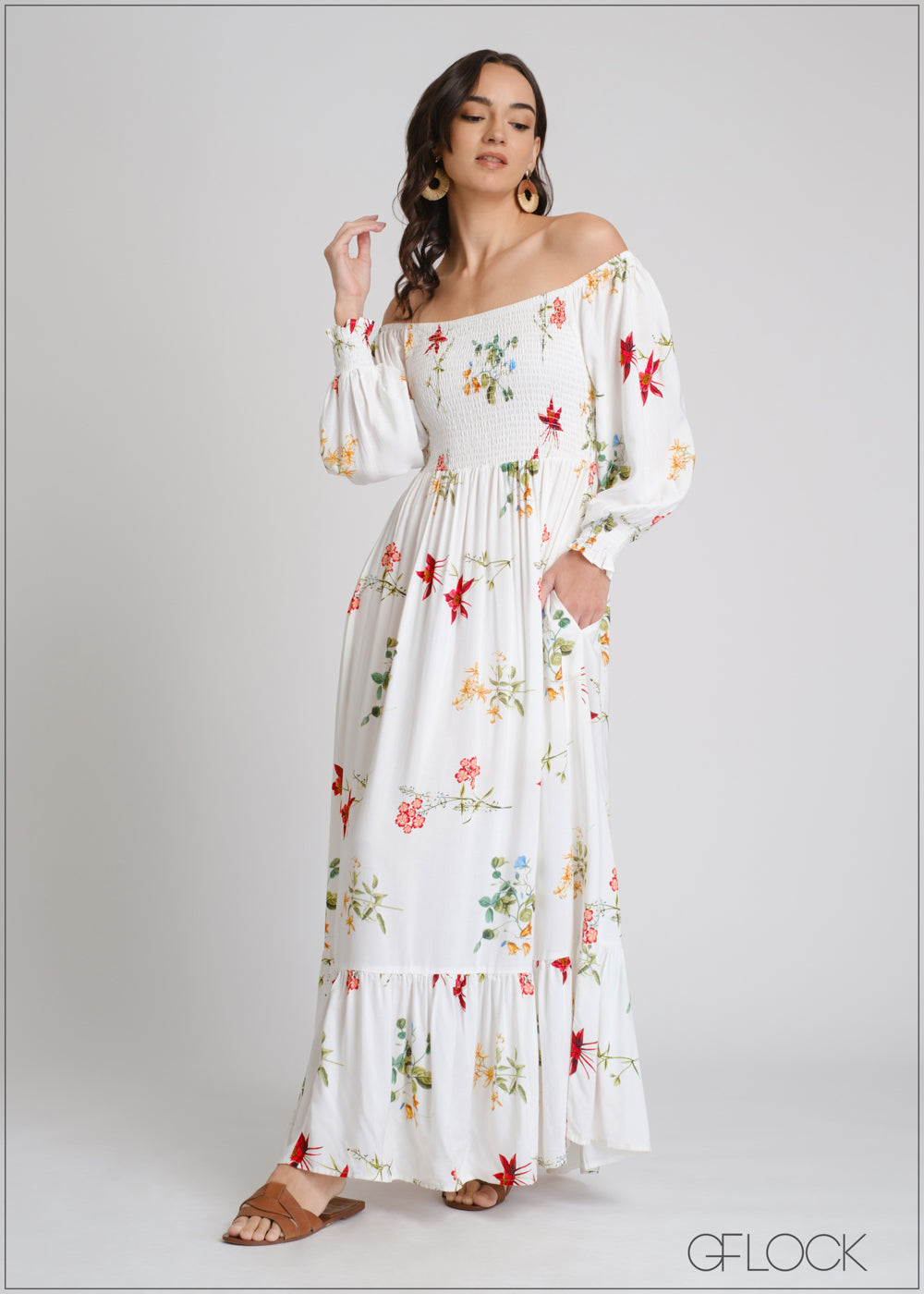 Floral Printed Smocking Tiered Dress - 250425