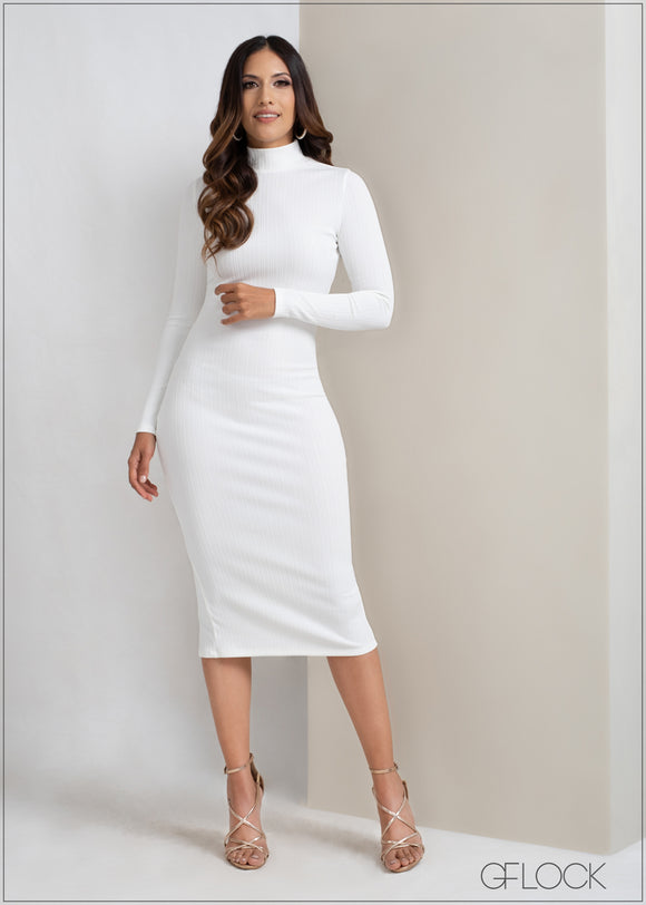 Long Sleeved Rib Midi Dress - 080523