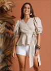 V-Neck Detailed Wrap Blouse - 020424