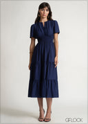 V-Neck Gathered Tiered Dress - 150526