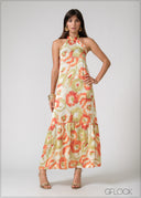 Gathered Neck Halter Dress - 090526