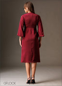 Twisted front knot detailed puff sleeve midi dress