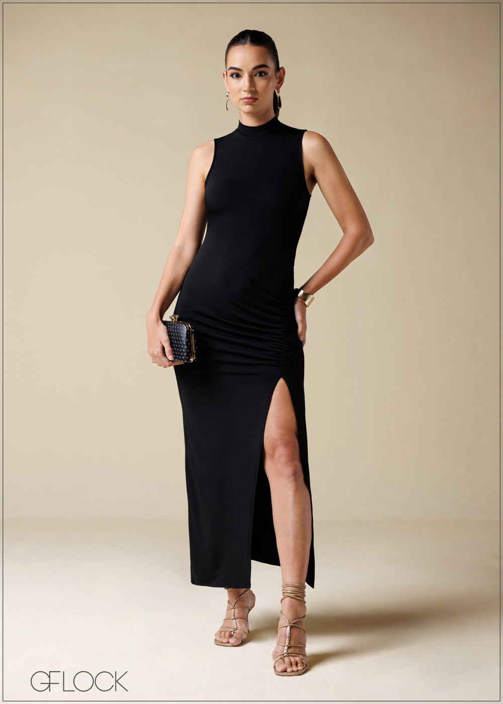 Front Ruched Halter Neck Dress - 250725