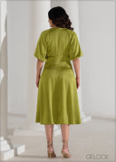 V-Neck Puff Sleeve Dress - 090625