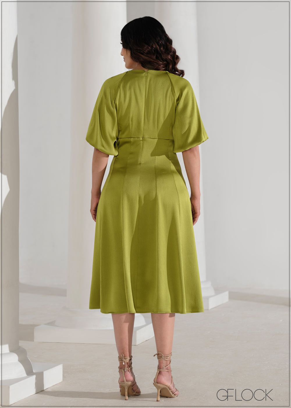 V-Neck Puff Sleeve Dress - 090625