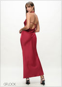 Trim Detail Halter Maxi Dress - 090226