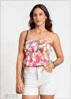 Shoulder Ruffle Hem Floral Cami Top - 211024