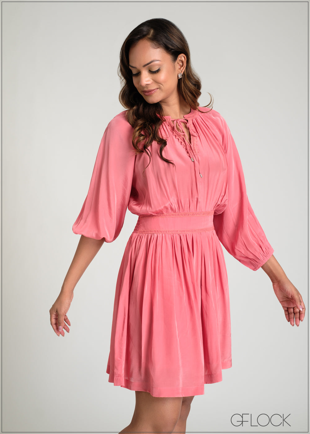 Tie Neck Detail Mini Dress - 100425IE