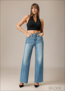 Mid Wash Wide Leg Jean - Long Length - 210326D