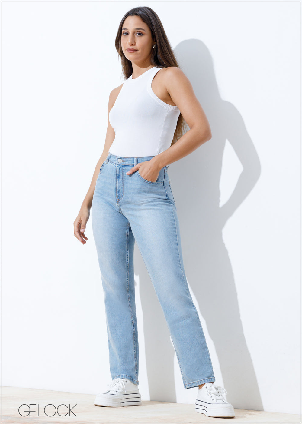 Light Wash Straight Leg Jean - Long Length - 110924