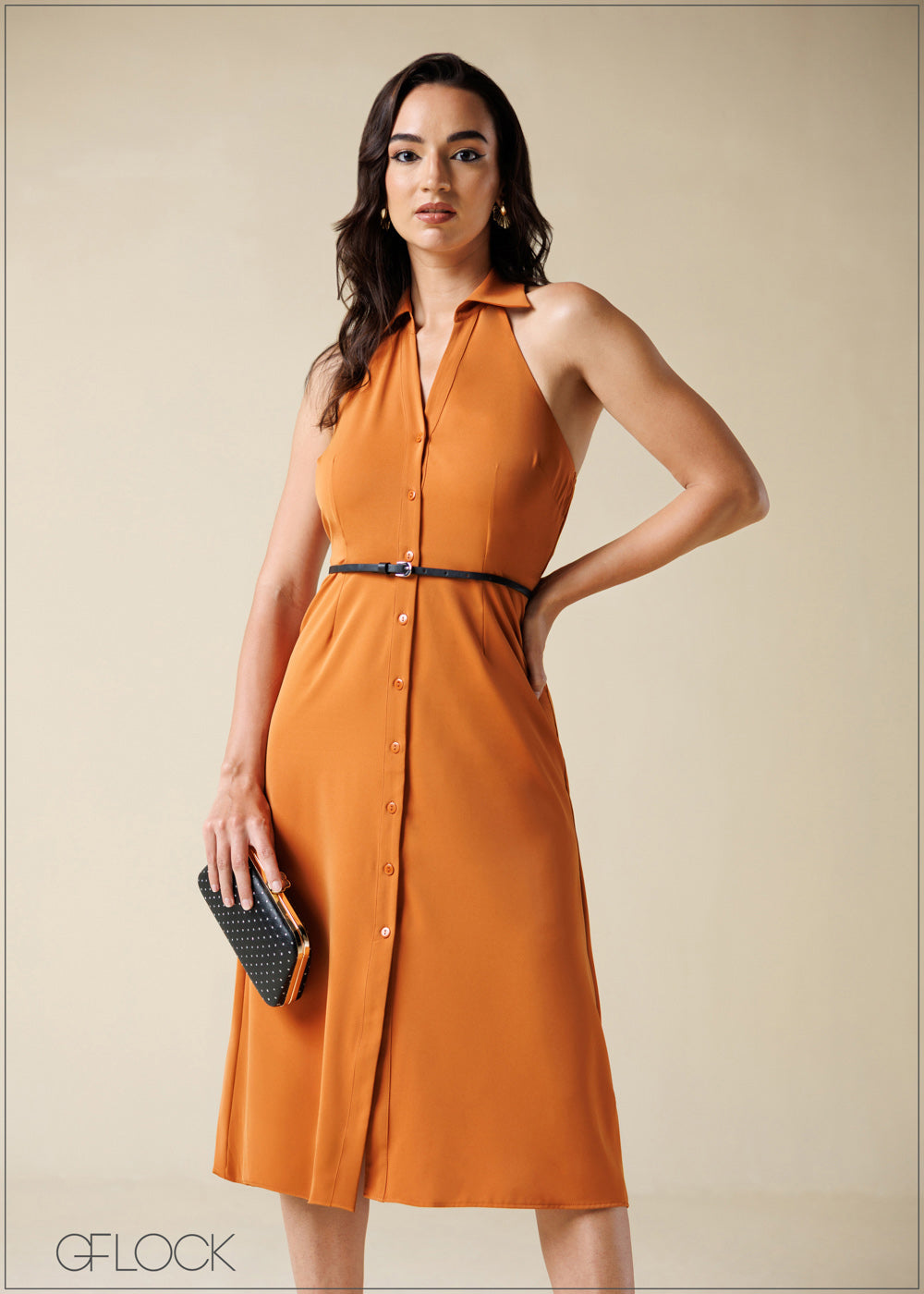 Collared Sleeveless Midi Dress - 250725