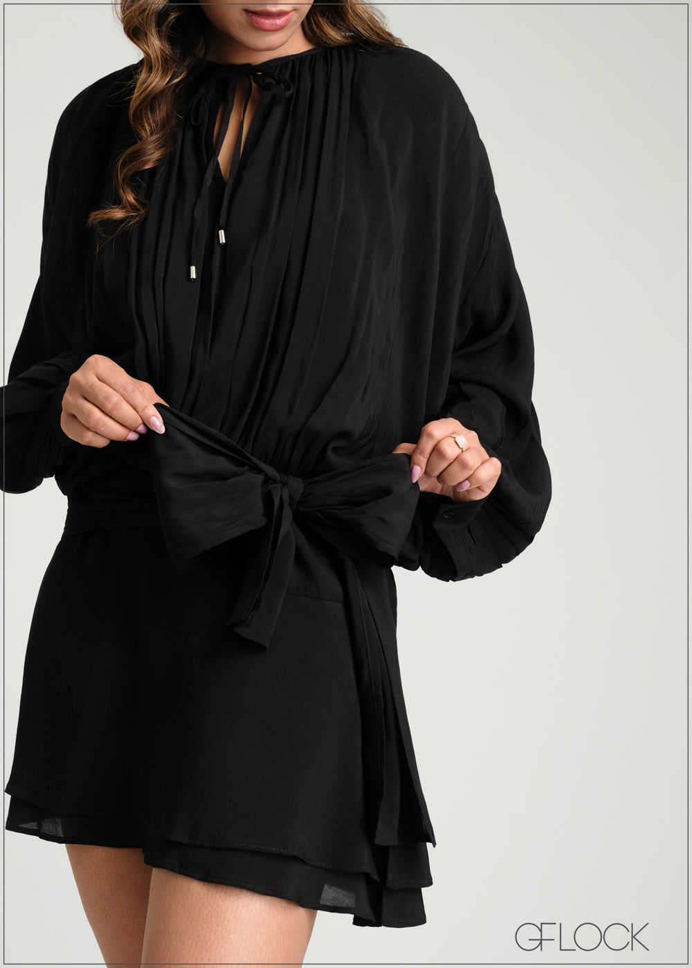 Tie Neck Mini Dress - 100425IE