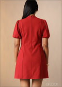 High Neck Puff Sleeve Mini Dress - 180926