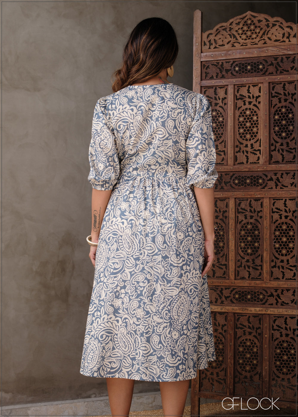 Printed V-Neck Dress (Premium Cotton) - 131025