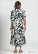 Collar Detailed Border Printed Dress - 090725