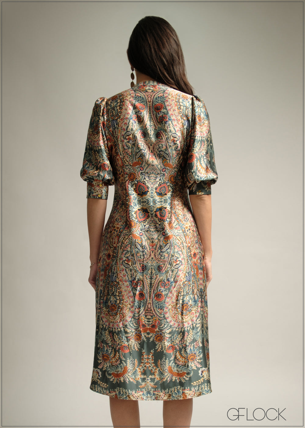 Tunic Collared Printed Midi Dress - 220825