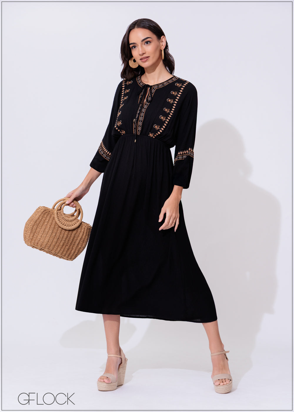 Embroidery Midi Dress - 300425