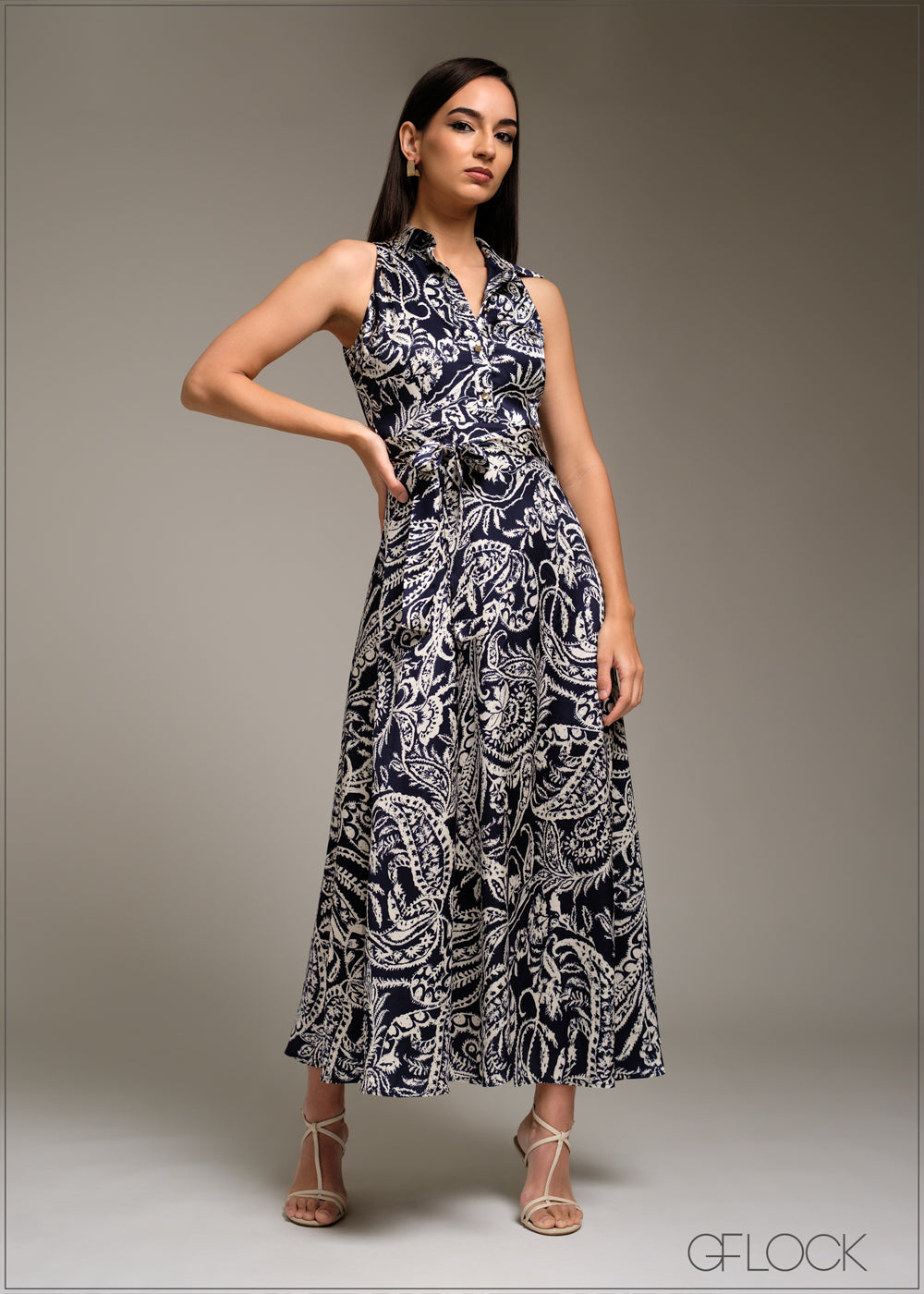 Sleeveless Midi Shirt Dress - 080925