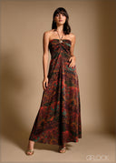 Front trim detail gathered halter tie-up dress